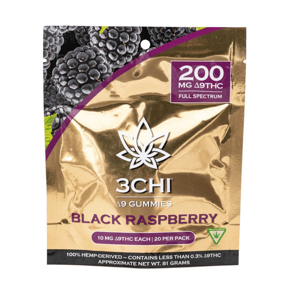 3chi delta 9 thc gummies black raspberry 200 mg total delta 9 thc bag front.webp 3chi delta 9 thc gummies black raspberry 200 mg total delta 9 thc bag front.webp