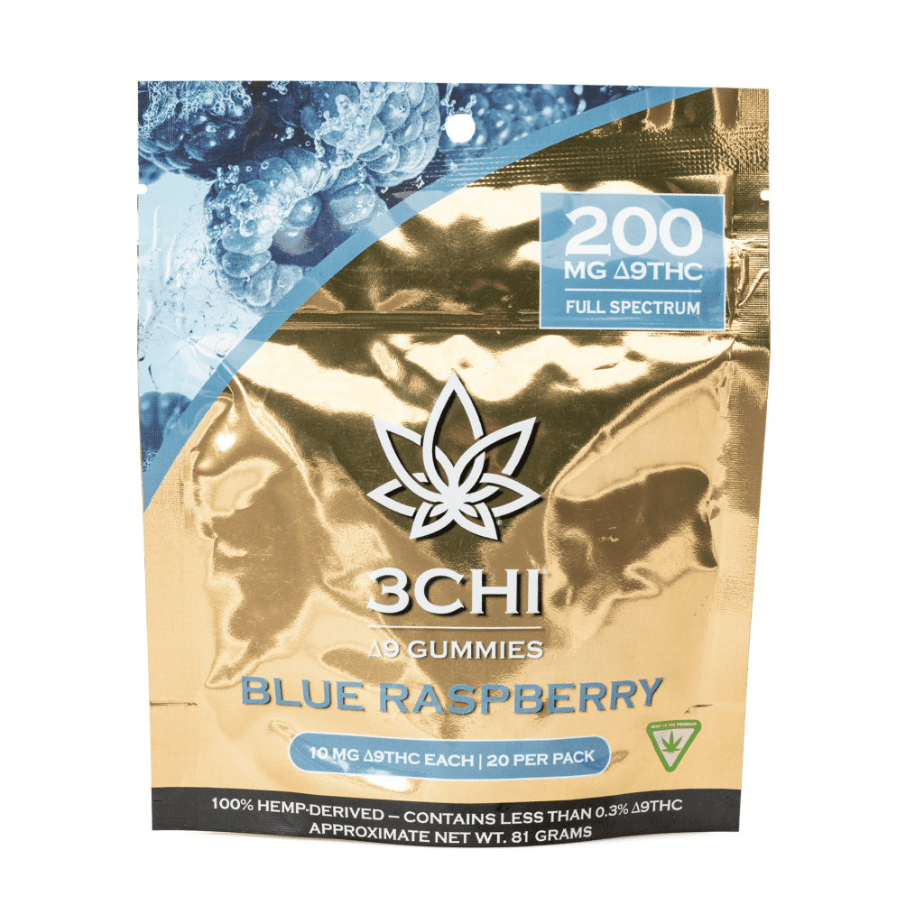 3chi delta 9 thc gummies blue raspberry 200 mg total delta 9 thc bag front.webp 3chi delta 9 thc gummies blue raspberry 200 mg total delta 9 thc bag front.webp