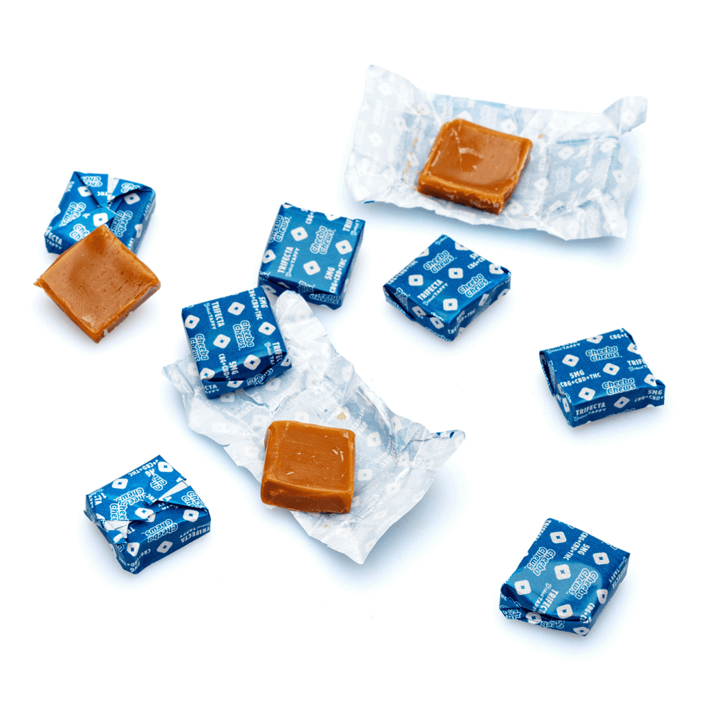 cheeba chews delta 9 and cbg and cbd caramel chews trifecta 50 mg total cannabinoids pile.png cheeba chews delta 9 and cbg and cbd caramel chews trifecta 50 mg total cannabinoids pile.png