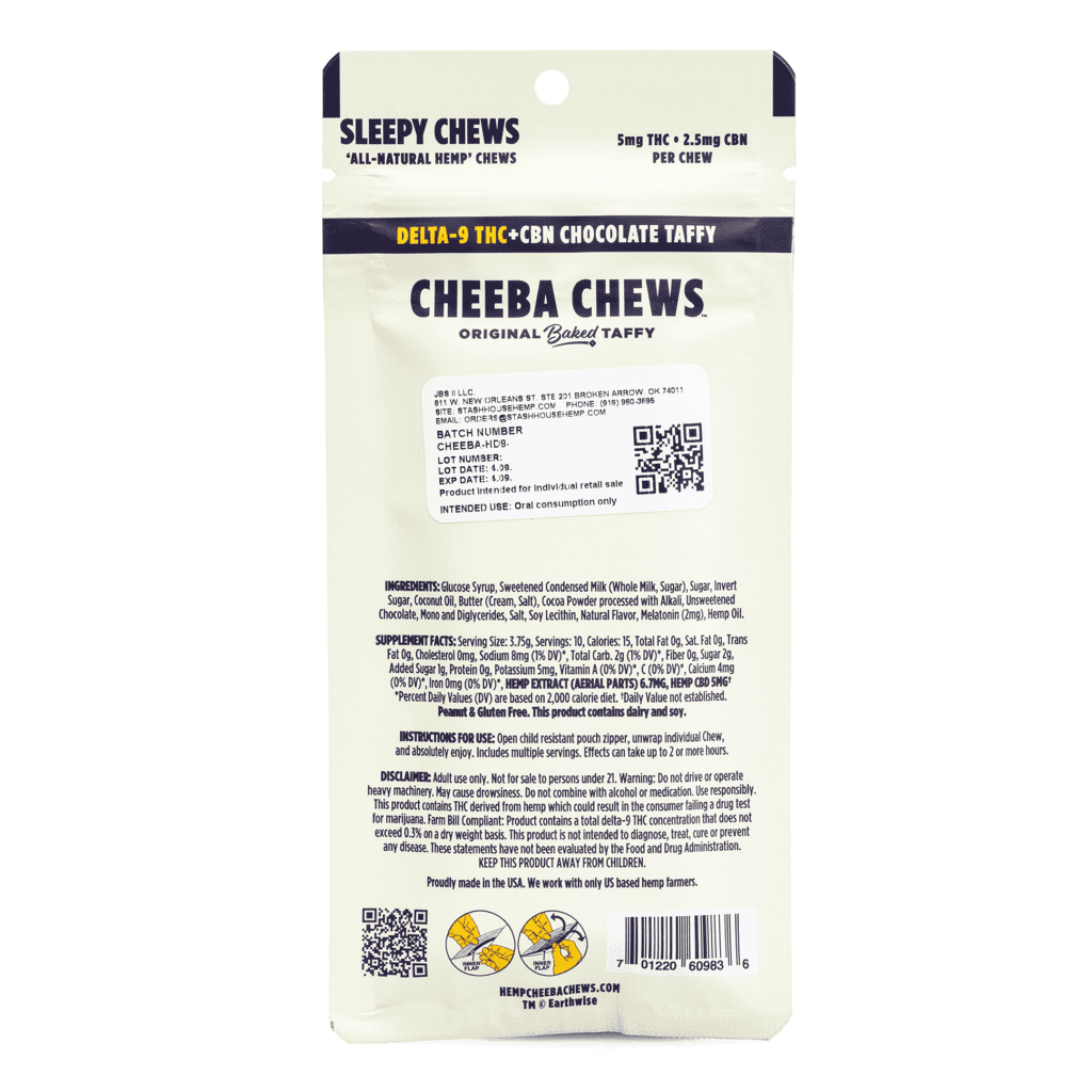 cheeba chews delta 9 and cbn chocolate taffy sleepy chew 50 mg total cannabinoids bag back 1024x1024 1.png cheeba chews delta 9 and cbn chocolate taffy sleepy chew 50 mg total cannabinoids bag back 1024x1024 1.png