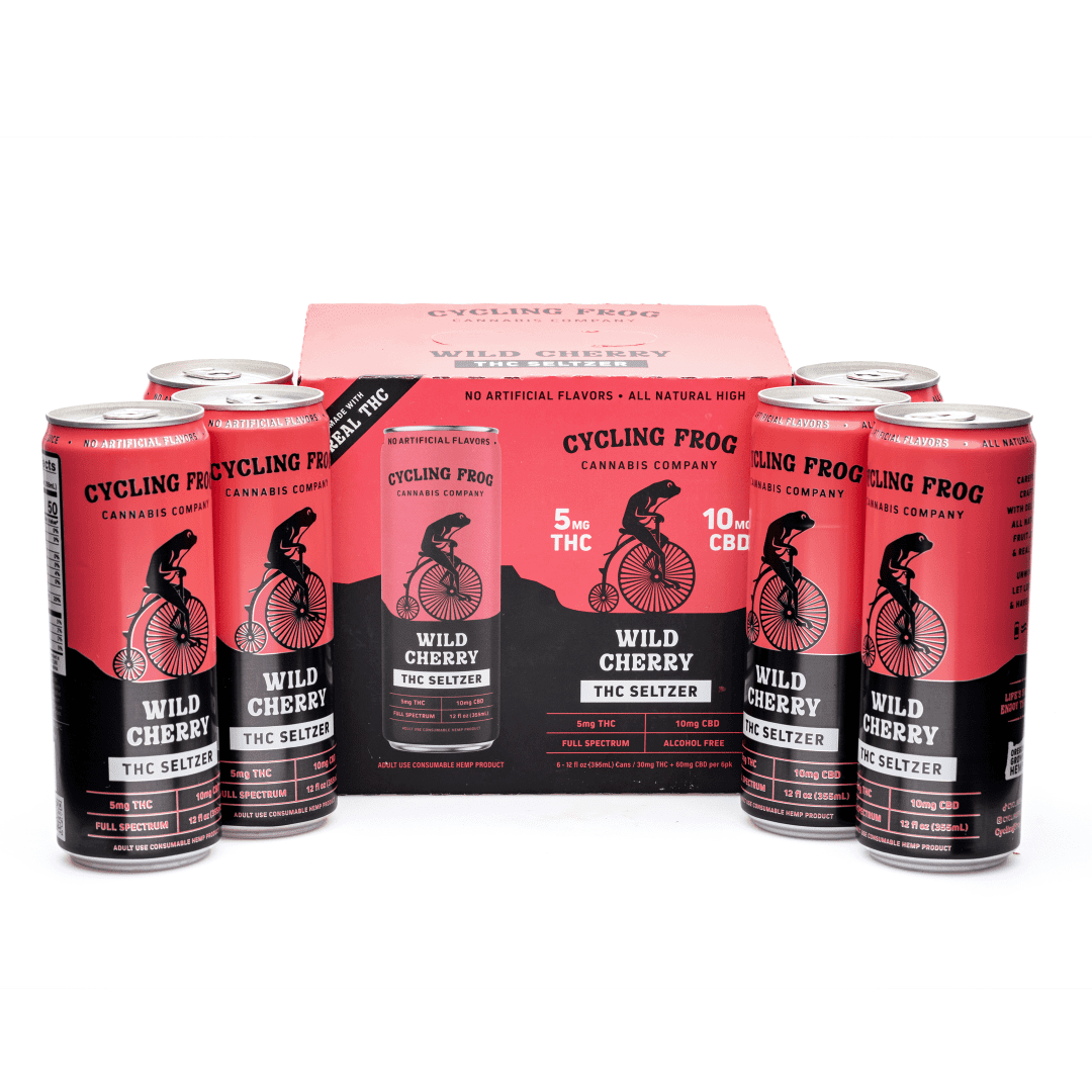 cycling frog thc cbd seltzer 6 pack wild cherry can group scaled 1.webp cycling frog thc cbd seltzer 6 pack wild cherry can group scaled 1.webp