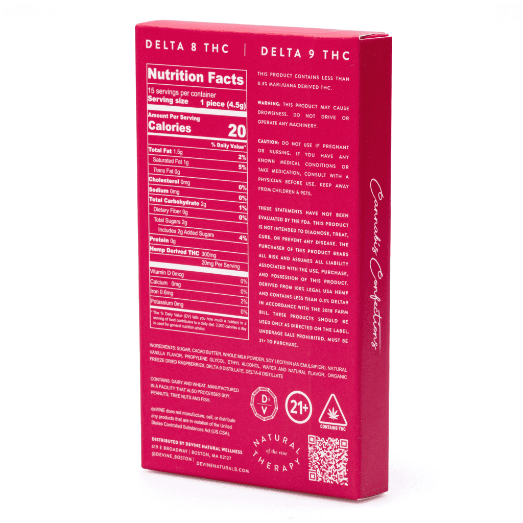 devine naturals delta 8 and delta 9 cannabis confections chocolate bar wedding cake 150 mg delta 8 thc box back.png devine naturals delta 8 and delta 9 cannabis confections chocolate bar wedding cake 150 mg delta 8 thc box back.png
