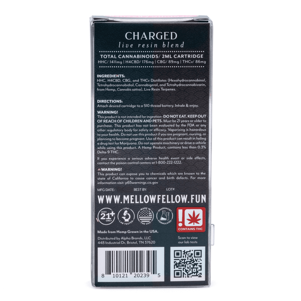 mellow fellow charged blend live resin vape cartridge wedding crasher box back.webp mellow fellow charged blend live resin vape cartridge wedding crasher box back.webp