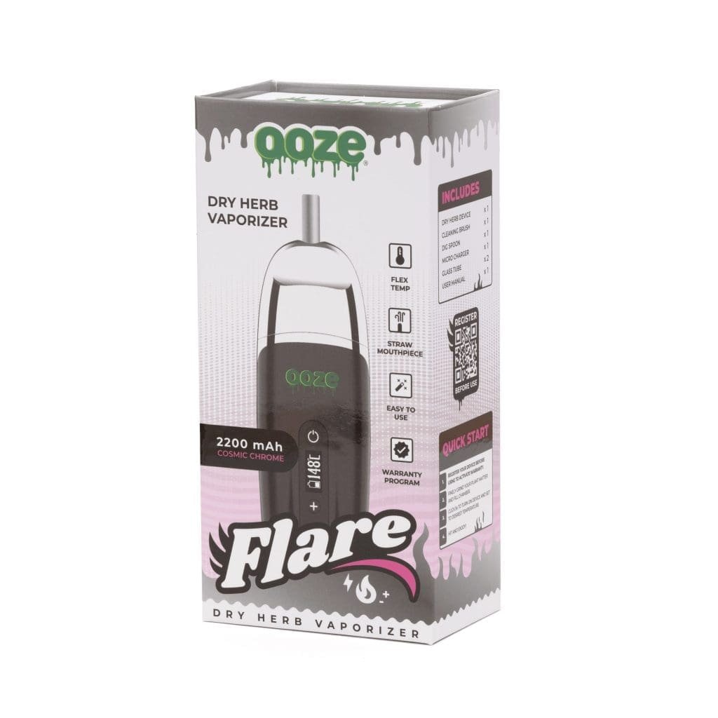 oooze flare dry herb vaporizer chrome box front.jpg oooze flare dry herb vaporizer chrome box front.jpg