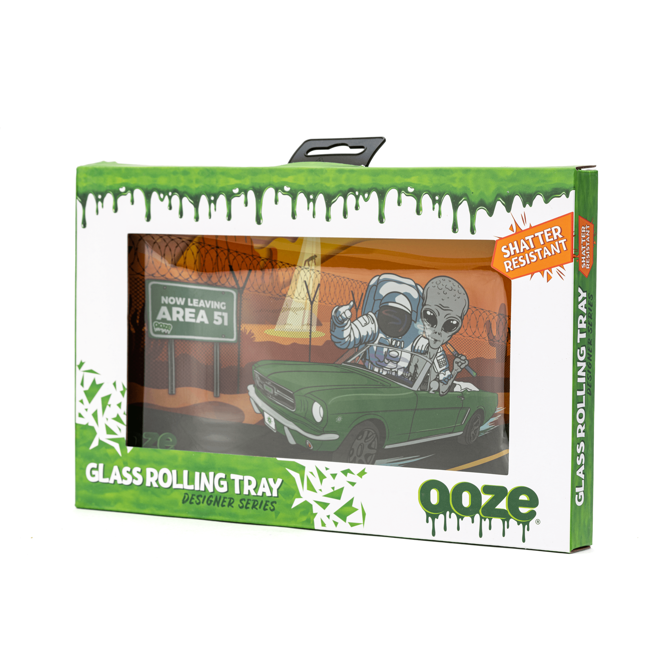 ooze shatter resistant glass rolling tray space race box front.webp ooze shatter resistant glass rolling tray space race box front.webp