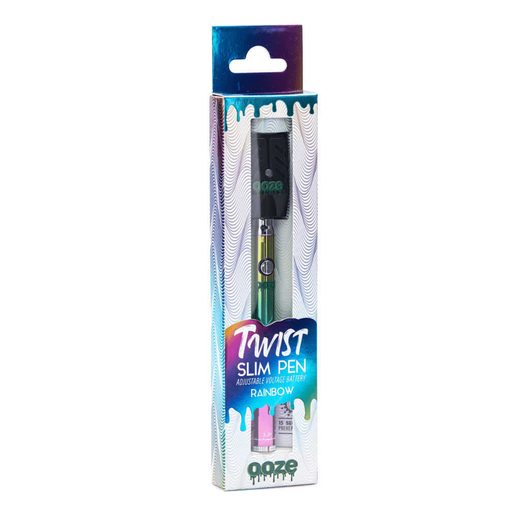 ooze slim twist pen vape battery – rainbow box front.webp ooze slim twist pen vape battery – rainbow box front.webp