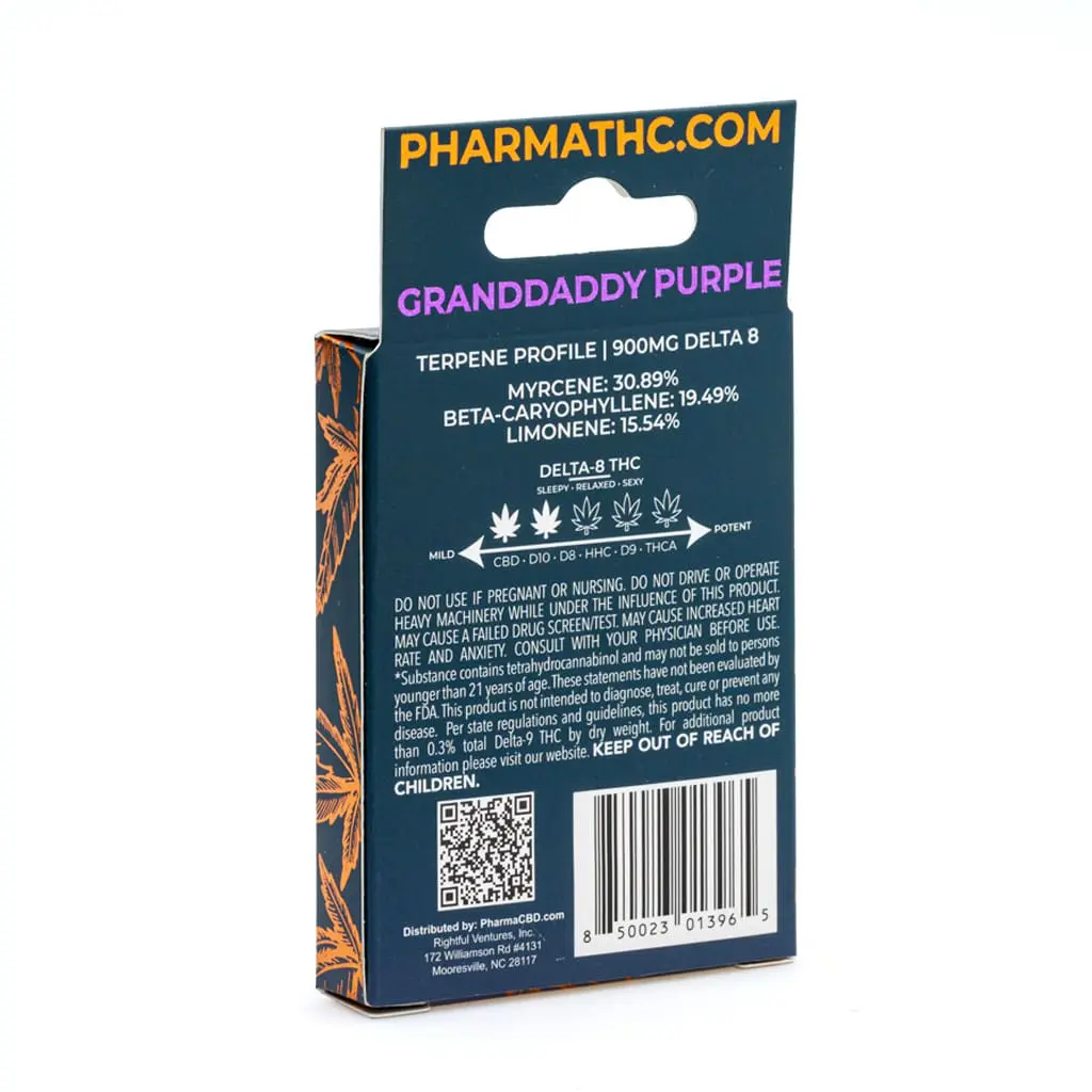 pharmathc delta 8 thc vape cartridge granddaddy purple box back.webp pharmathc delta 8 thc vape cartridge granddaddy purple box back.webp