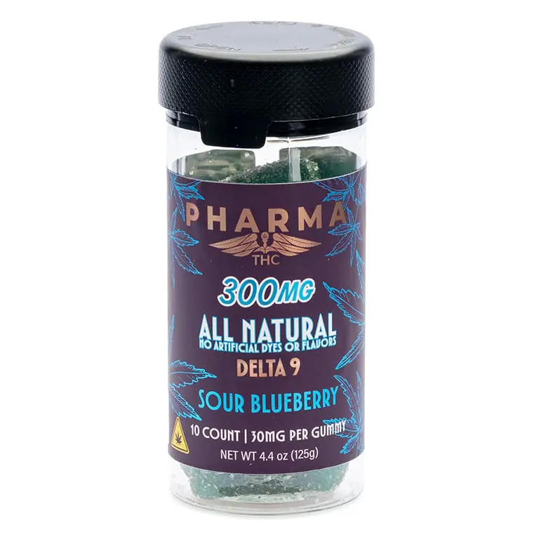 pharmathc delta 9 thc all natural gummies sour blueberry jar front.webp pharmathc delta 9 thc all natural gummies sour blueberry jar front.webp