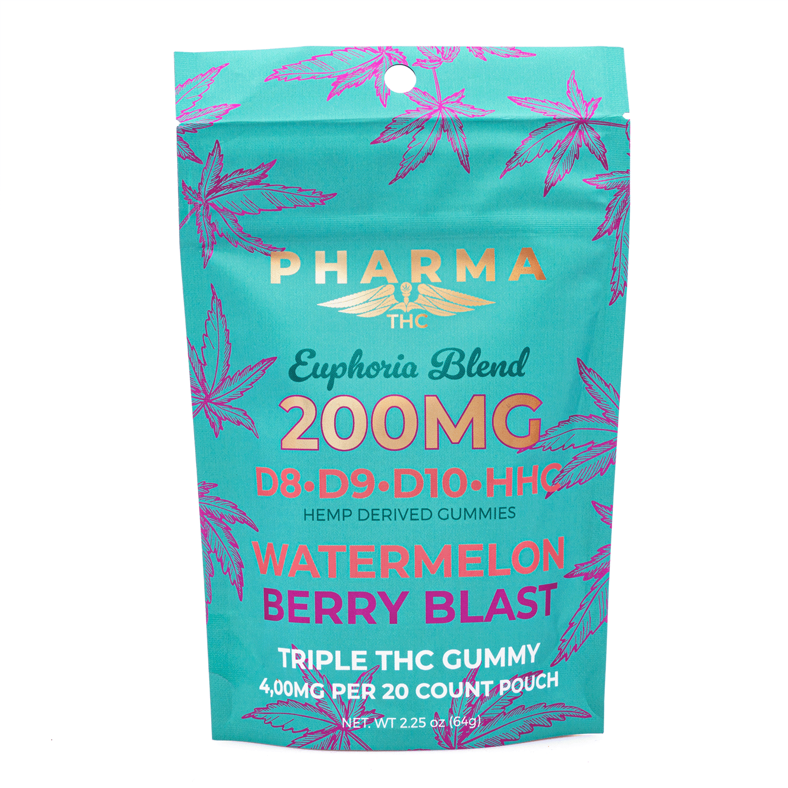pharmathc euphoria blend gummies watermelon berry blast 4000 mg total cannabinoids bag front.webp pharmathc euphoria blend gummies watermelon berry blast 4000 mg total cannabinoids bag front.webp