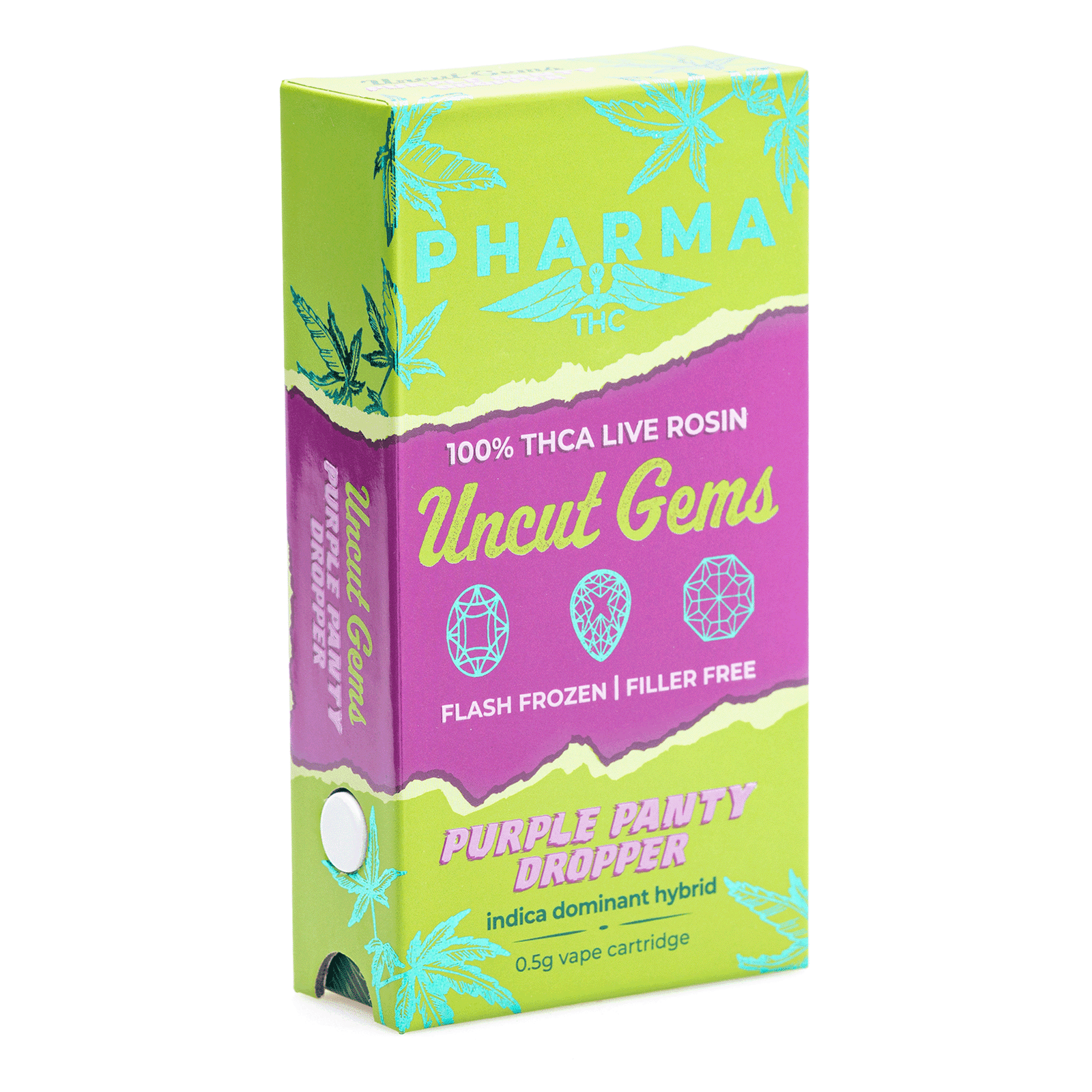 pharmathc uncut gems thca live rosin vape cartridge purple panty dropper .5 gram box front.png pharmathc uncut gems thca live rosin vape cartridge purple panty dropper .5 gram box front.png